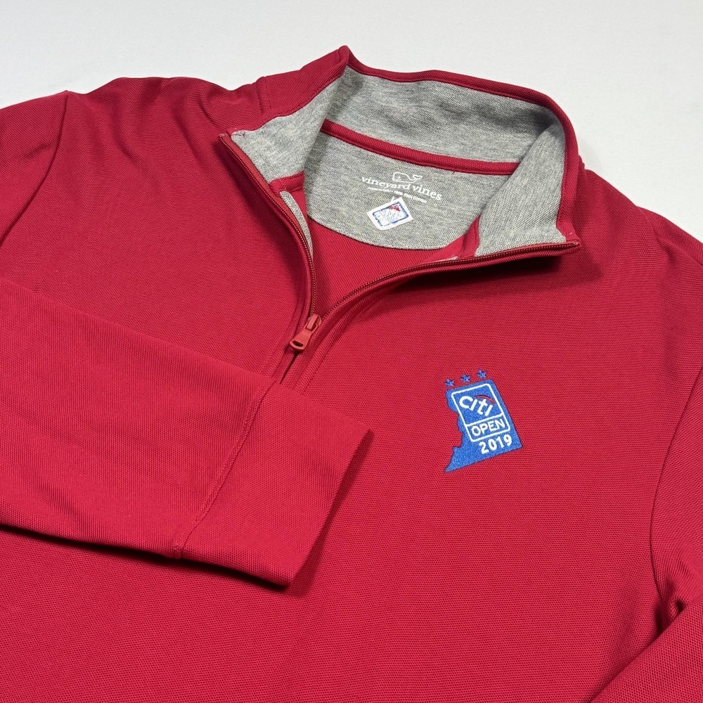 Vineyard Vines Sweatshirt Mens Large Red 1/4‎ Zip Citi Open 2019 Tennis Pullover
